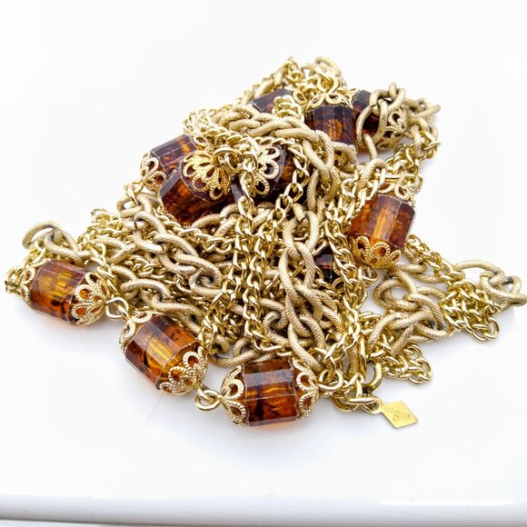 Sarah Coventry Wild Honey Necklace, Vintage Gold Tone Eloxal Chain Multi Strand - Picture 3 of 5